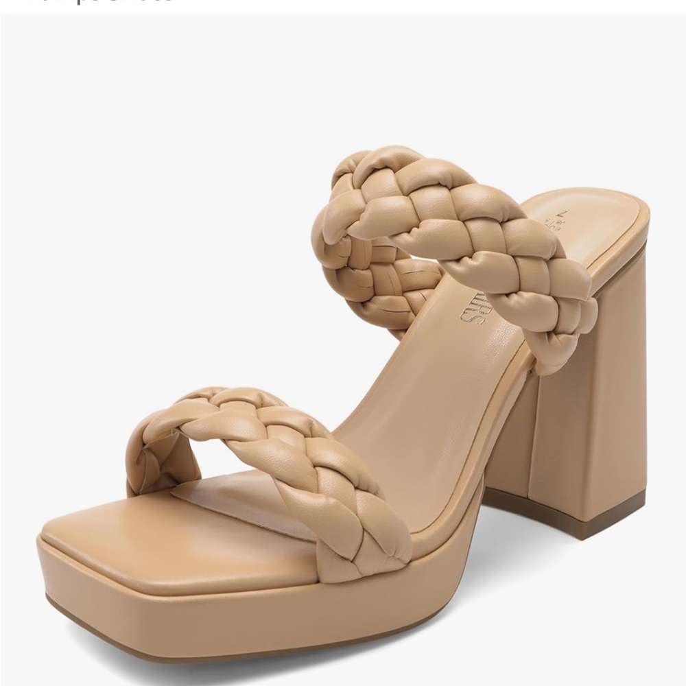 Braided Tan Block Heel Sandals
